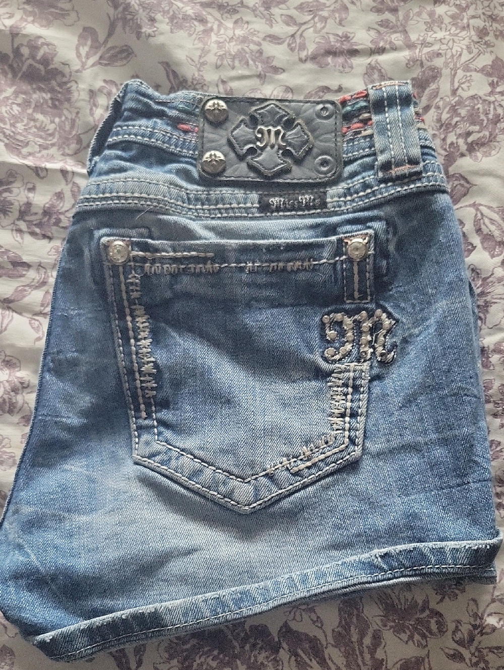 Miss Me Light Blue Embellished Denim Shorts